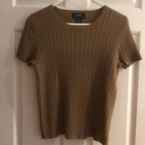 Ralph Lauren tan/brown ribbed  cotton blend short sleeve sweater. Size Medium